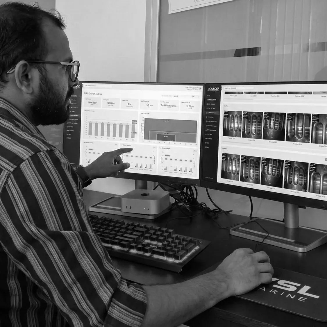 A CCM engineer reviewing vessel reports